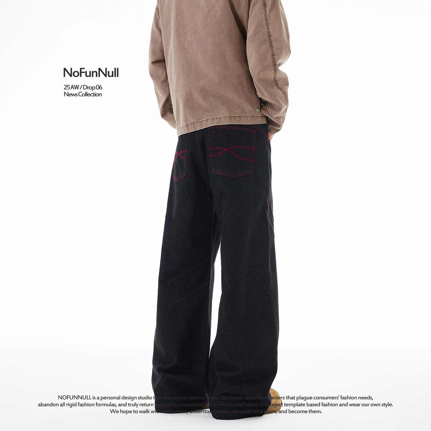 NOFUNNULL 13盎司牛王赤耳丹宁红线美式cleanfit原色直筒牛仔裤男 - 图3