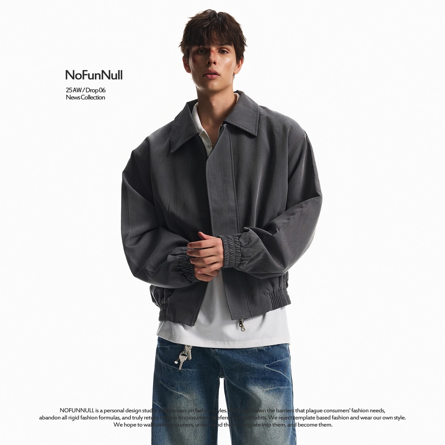 NOFUNNULL 美式cleanfit双拉链垫肩夹克男秋季短宽廓形bomber外套,淘宝优惠券,粉丝福利购,淘宝优惠卷