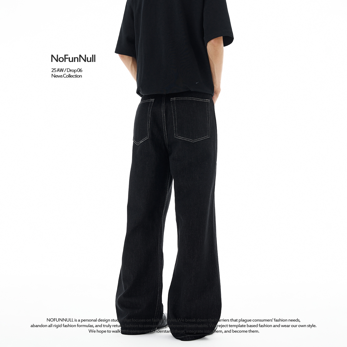 NOFUNNULL2021M版型丹宁原色水洗牛仔裤男女宽松垂坠微喇休闲长裤 - 图3