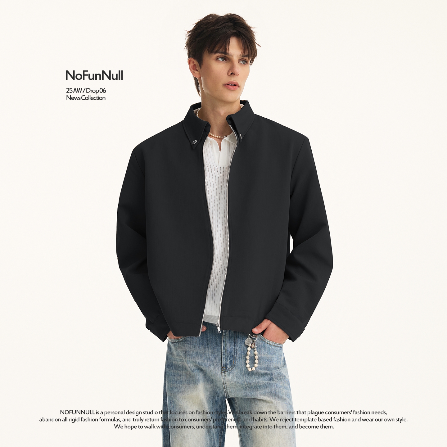 NOFUNNULL美式复古cleanfit翻领S拉链夹克男女秋季高级设计感外套 - 图2