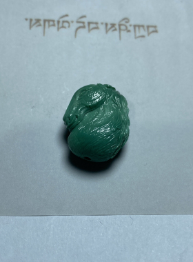 天然原矿绿松石雕刻件三通佛头背云吊坠配饰配珠挂件文玩配饰