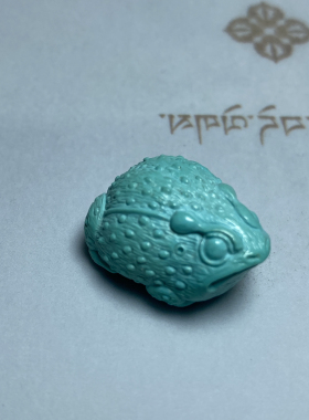 天然原矿绿松石雕刻蛙呱呱来财配珠顶珠腰珠金蟾