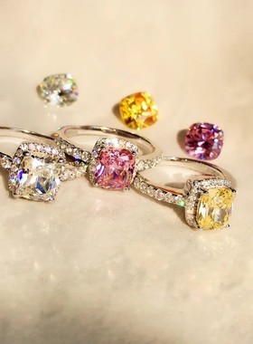 纯银仿真钻戒四爪黄钻锆石食指戒指女款超闪潮人指环个性饰品简约