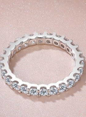 通体925纯银戒指女 圆形镶嵌锆石时尚简约潮人尾戒食指搭配环排戒