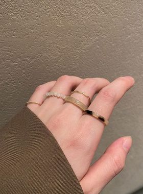 复古琥珀色戒指女小众设计高级感食指戒时尚个性开口可调节尾戒潮