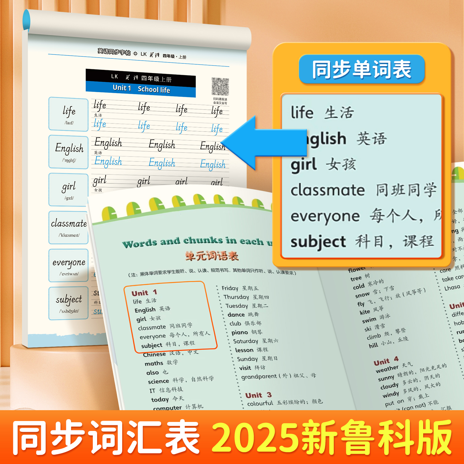 2025秋新版邹慕白五四学制鲁科版国标体三四五年级上册下册英语练字帖课本同步英语课堂小学生专用字帖手写体每日一练字母单词练习 - 图3