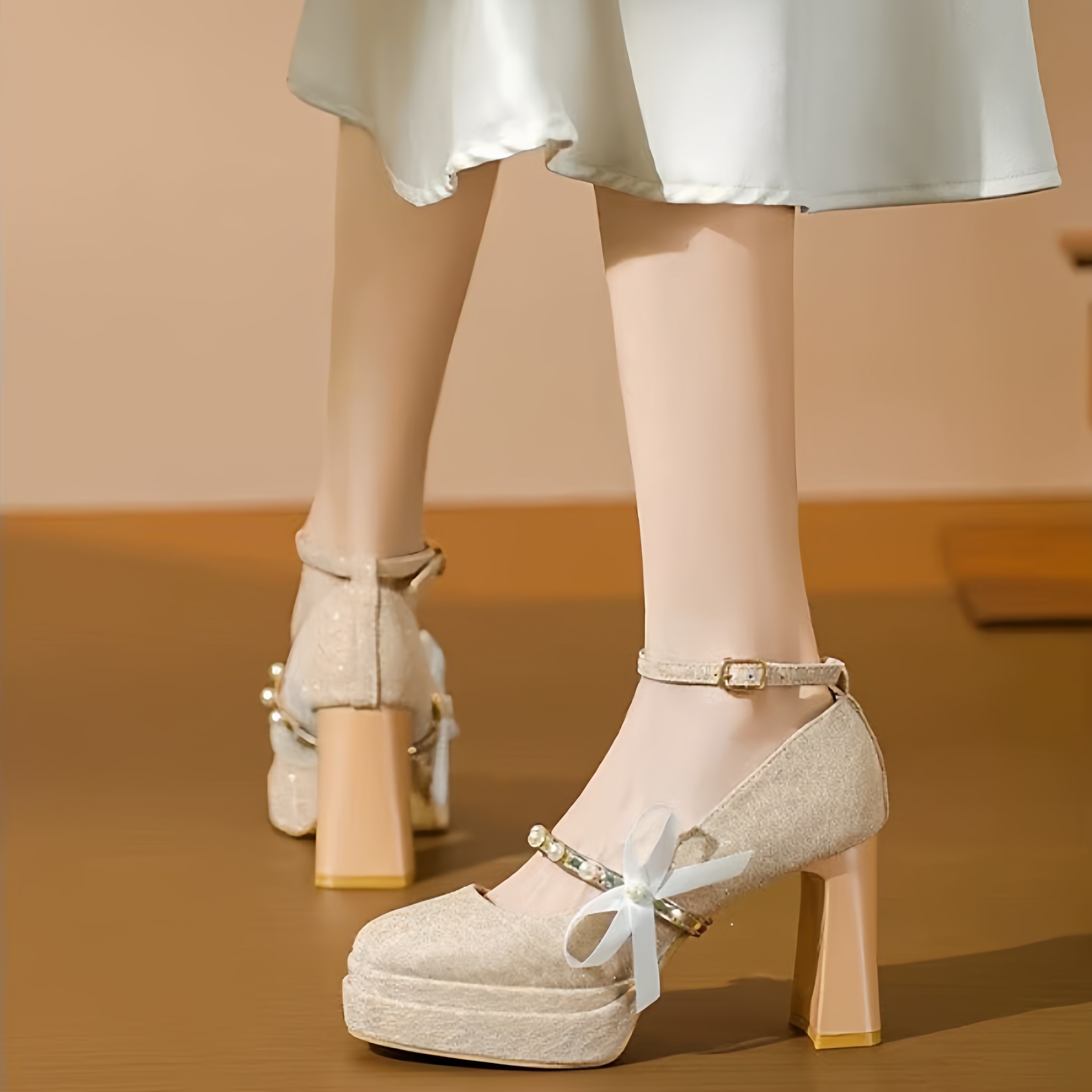 公主风蝴蝶结粗跟玛丽珍高跟鞋女圆头绝美细闪防水台婚鞋伴娘鞋子,淘宝优惠券,粉丝福利购,淘宝优惠卷