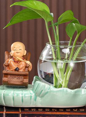 慧能内和尚绿萝水培花瓶家居摆件电视柜玄关装饰小摆件茶桌装饰品
