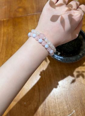 hucares原创「美人鱼情书」新版海蓝宝粉水晶手串送女友生日礼物