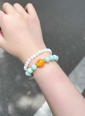 hucares「白白嫩嫩」超仙超晶莹天然马蹄螺手串闪光贝壳手串