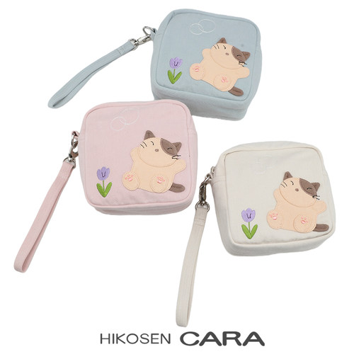 HIKOSEN CARA小Gon猫猫手拿包帆布猫咪可爱粉色女耳机包手腕包包 - 图1