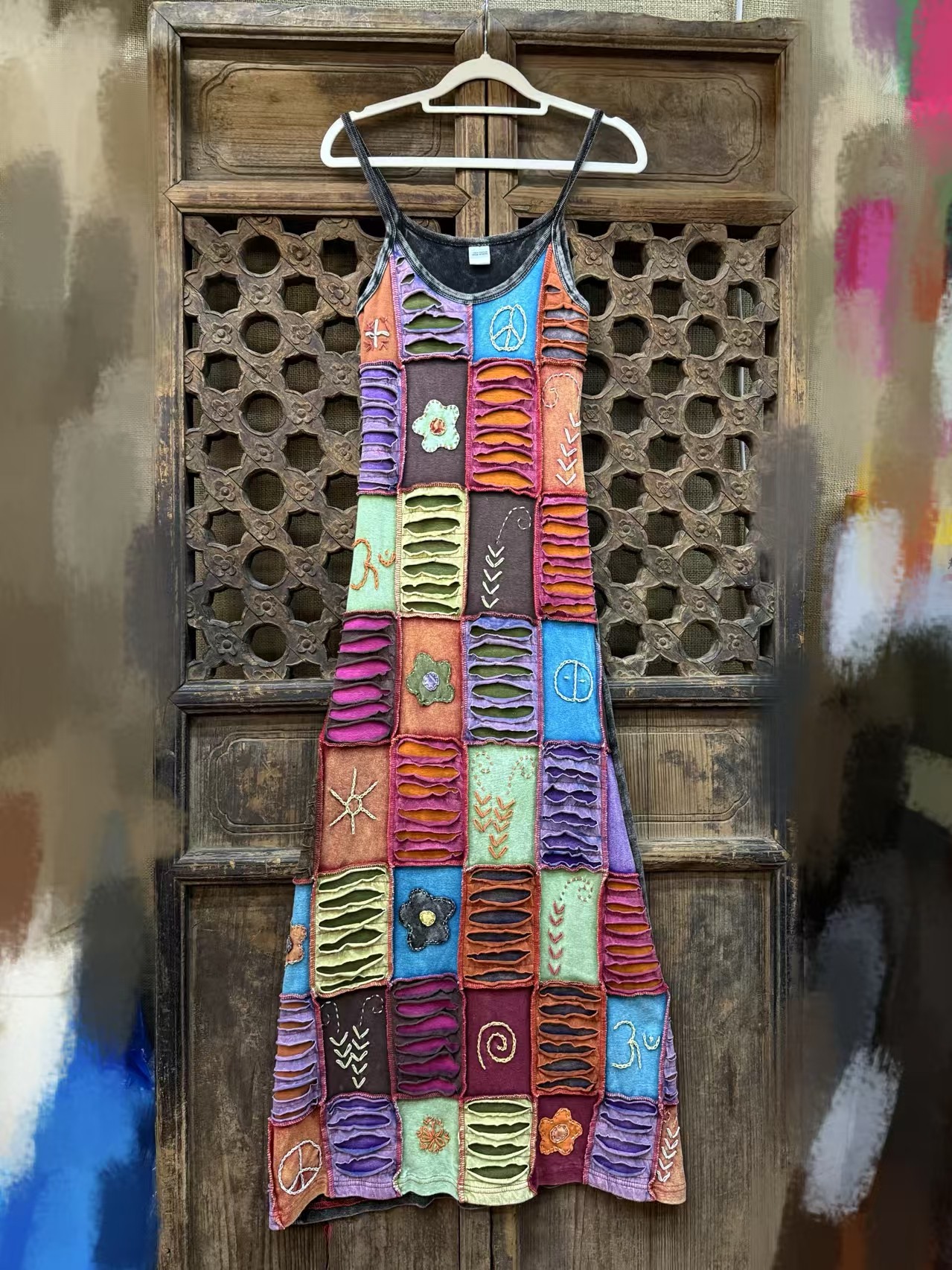 印度制嬉皮四季穿搭vintage古着孤品打底单穿纯棉扎染吊带背心裙,淘宝优惠券,粉丝福利购,淘宝优惠卷