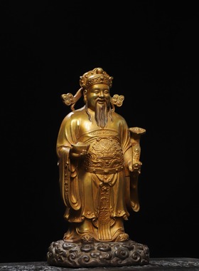 纯铜鎏金如意元宝财神爷摆件神像文财神财源广进家居客厅玄关装饰