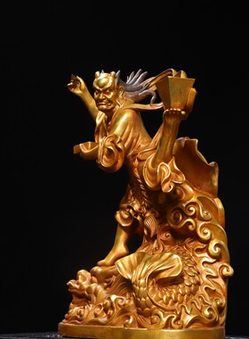 魁星点踢斗大号纯黄铜器鎏金文玩家居客厅桌面装饰品复古收藏摆件