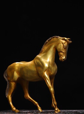 纯铜鎏金马摆件仿古铜器家居客厅办公室桌面装饰工艺品复古大号马