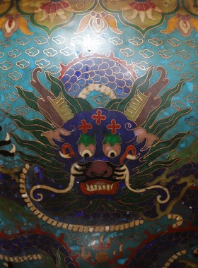 大号古玩杂项古董实拍精品铜胎掐丝景泰蓝兽耳衔环龙头缸摆件收藏