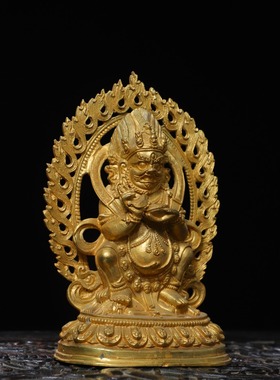 藏传密宗黄铜鎏金大黑天佛像二臂玛哈嘎拉黑财神佛堂用品桌面摆件