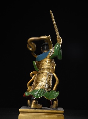 纯黄铜彩绘三眼王灵官爷神像雷神火神护法王天君王善家用供奉摆件