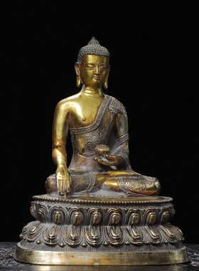 阿弥陀佛像白铜鎏银释迦牟尼家居佛堂供佛桌面装饰品复古工艺摆件