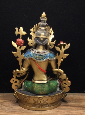 纯铜绿度母佛像彩绘绿渡母像摆件藏式多罗观音菩萨像救度佛母桌面