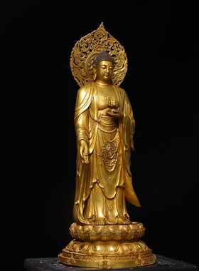 阿弥陀佛黄铜西方三圣佛像家居摆设观世音大势至菩萨佛堂供奉佛像