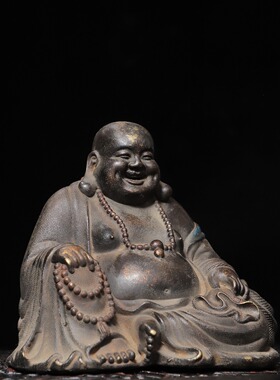 弥勒佛纯黄铜拓金仿古铜器大肚佛笑佛客厅佛堂供佛装饰品桌面摆件