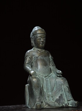 财神爷纯黄铜拓金文财神佛像客厅佛堂供佛供奉桌面装饰品复古摆件