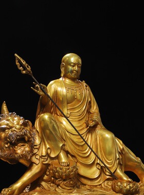 纯铜鎏九华山金地藏王菩萨带坐骑谛听地葬王佛像供奉家用佛堂摆件