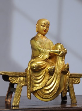 仿古纯铜鎏金板凳佛摆件罗汉天眼逍遥自在无拘无束家居装饰工艺品