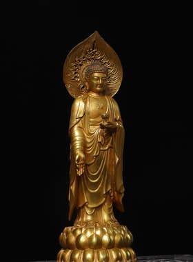 站阿弥陀佛像西方三圣纯黄铜鎏金家用寺庙供奉复古装饰工艺品摆件