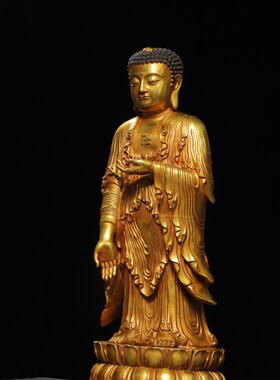 纯铜鎏金阿弥陀佛站像仿古铜器释迦牟尼佛像家居佛堂供佛装饰摆件