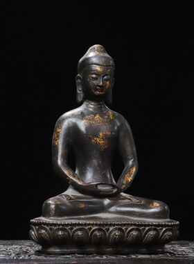 释迦牟尼黄铜拓金宝生如来药师佛家居佛堂供佛桌面装饰品复古摆件