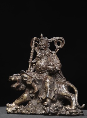 赵公明纯黄铜拓金复古铜器佛像武财神家居佛堂供奉装饰品桌面摆件