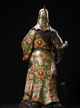 大号古董文玩纯铜掐丝珐琅景泰蓝提刀关公武财神关二爷摆件老物件