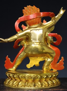 藏传密宗纯铜鎏金描彩佛像大黑天护法玛哈嘎拉四臂力金刚明王财神
