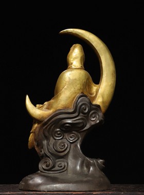 尼泊尔纯铜鎏金水月观音菩萨佛像仿古老铜自在观音居家用佛堂供养