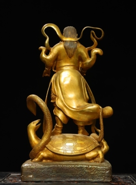真武大帝佛像纯黄铜鎏金玄天上帝北帝武当山玄武大帝神像桌面摆件