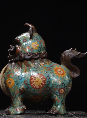 古董古玩苏工铜胎香炉景泰蓝掐丝珐琅熏炉手工彩色神瑞兽招财摆件