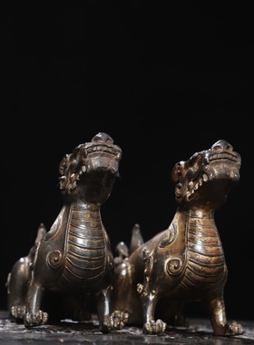 瑞兽一对貔貅皮丘黄铜泥金摆件复古装饰客厅佛堂桌面招财创意礼品