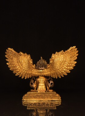 黄铜鎏金大鹏鸟摆件金翅大鹏仿古佛像雷震子家居佛堂供奉装扮用品