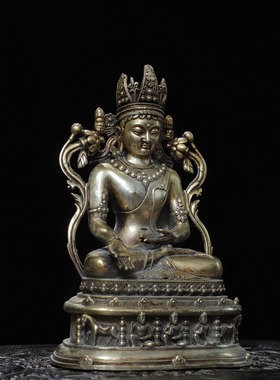 阿弥陀佛像纯全白铜器家用供奉五方佛坐释迦牟尼装饰复古摆件客厅