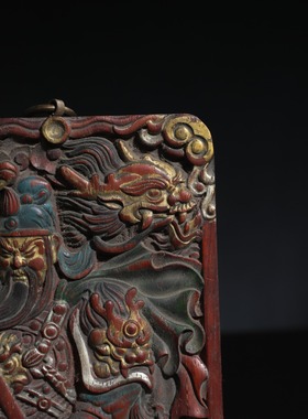 纯手工木雕武财神关公财神唐卡家里用玄关客厅桌面装饰画供奉摆件