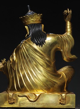 护法佛像黄铜鎏金描彩藏传佛莲花生大士家居佛堂供佛装饰复古摆件