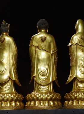 大号全黄铜站西方三圣佛像摆件观世音大势至菩萨阿弥托佛家用客厅