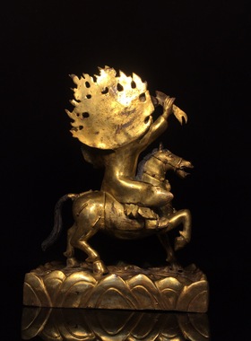 吉祥天母纯黄铜全鎏金班达拉姆护法家居佛堂供奉桌面装饰复古摆件