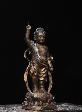 太子佛像浴佛纯黄铜器雕摆件工艺释迦牟尼佛浴佛家居佛堂供奉装饰