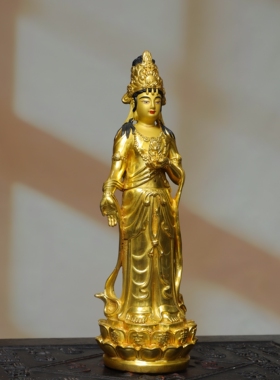 纯铜器全鎏金虚空藏菩萨佛像摆件站佛属生肖牛虎本命佛供奉工艺品