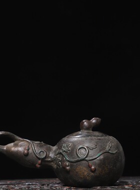 手把壶仿古纯黄铜器拓金茶壶酒壶水壶家居茶道酒店装饰工艺品摆件