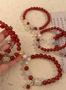 红玛瑙铃铛红色串珠手链女轻奢小众手串新中式高颜值精致闺蜜手饰
