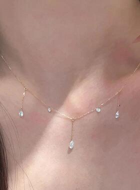 925纯银满天星水滴锆石流苏项链超细碎钻精致锁骨链高级感韩系女